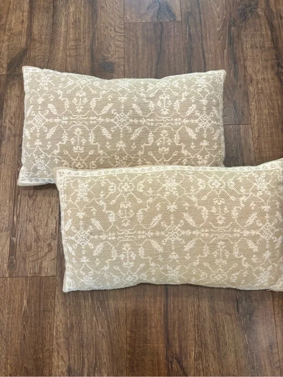 Threshold Studio McGee Beige and White Patterned Lumbar Throw Pillow Pair