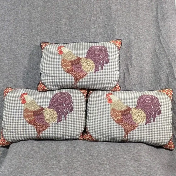 Vintage Farmhouse Rooster Tapestry Accent Pillow Set of Three Rectangular 18x12