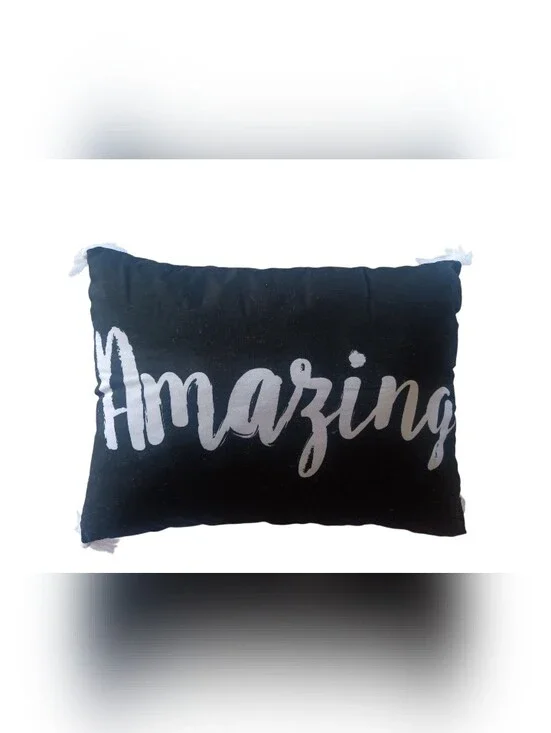 NWT Amazing 16X12 Black/White Lumber Rectangular Throw Pillow White Tassels