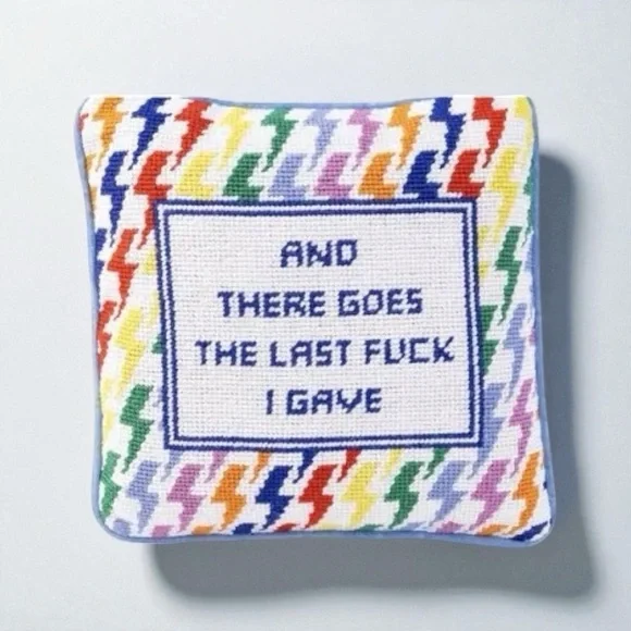 Furbish Studio Last F**ck I Gave Needlepoint Pillow Rainbow Lightning NWT