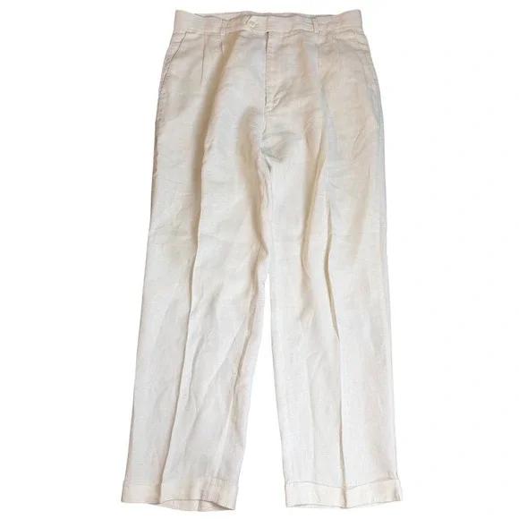 Louis Raphael Soft Mens Pleated Linen Trousers Off White 34x30