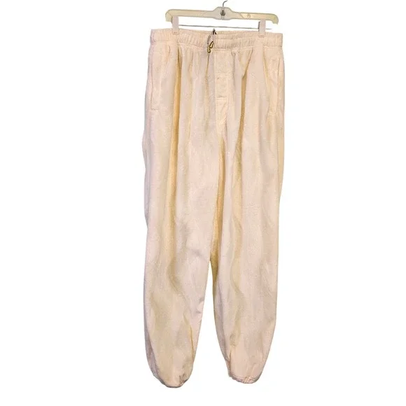 Stardom Collection Mens Plush Fleece Jogger Pants Ivory 2XL Cozy Lounge Casual