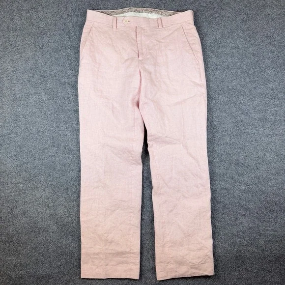 Ralph Lauren Pants Mens 32x30 Pink 100% Linen Flat Front Dress Trouser
