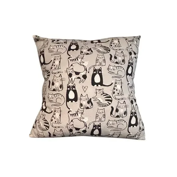 Cute Cat Print Throw Pillow Cover‎ Gray Black Whimsical Home Decor Lightweight