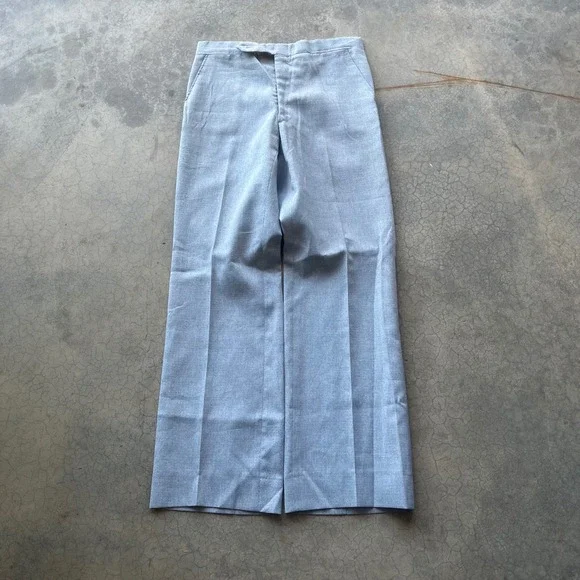 Vintage Mens Wide Leg Trousers Light Blue Flat Front Dress Pants 31x31