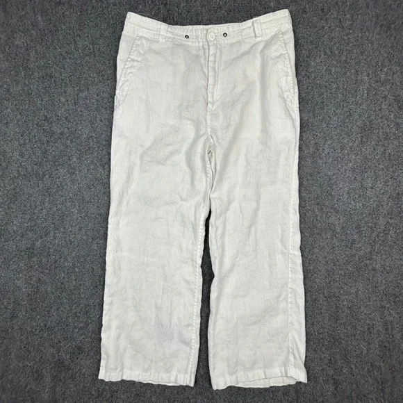 H&M L.O.G.G. Linen Pants Mens 32 White Coastal Summer Straight Leg Trousers