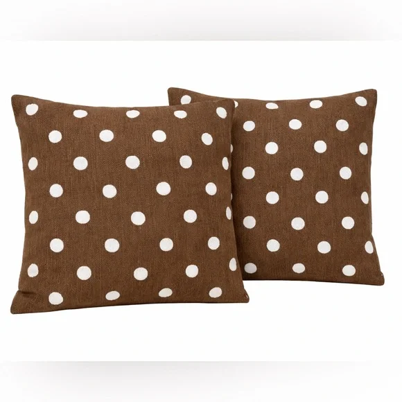 PB Teen Brown‎ Polka Dot Crewel Pillow Covers Set of 2 16x16