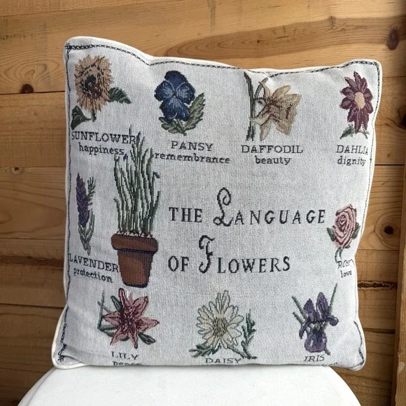 Language Of Flowers Botanical Throw Pillow Cottagecore Cozy Garden Accent Spring