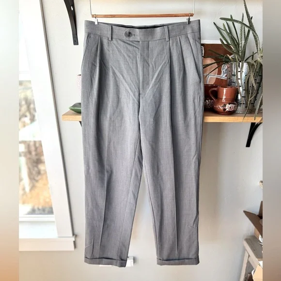 Joseph & Feiss Gray Wool Pleated Trousers Dress Pants Size 32