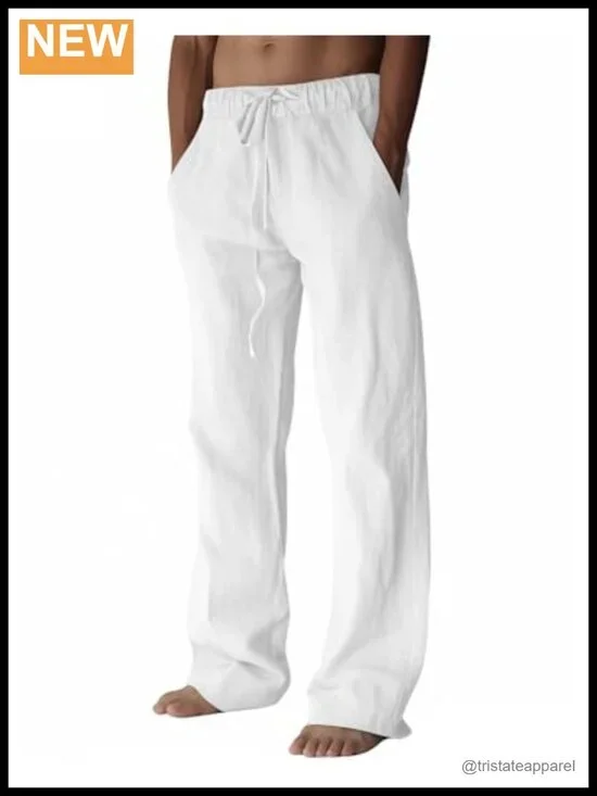 Cotton Linen Blend Elastic Waist Drawstring Loose Fit Casual Pants