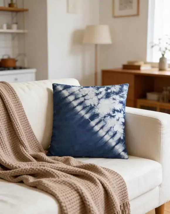 Handmade Indigo Tie-Dye Pillow Cover | Starburst Throw Pillow Cover
