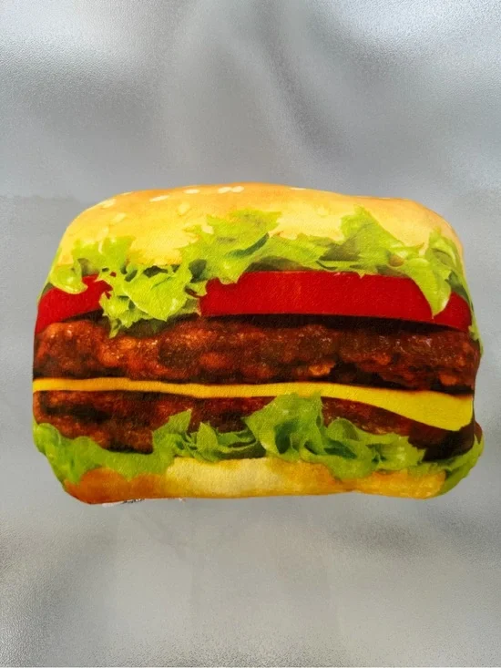 Double Cheeseburger 3D Photorealistic Decorative Plush Throw Pillow
