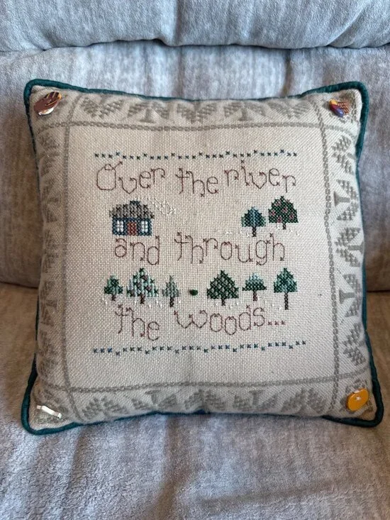 Fall Embroidered Bench Throw Pillow 