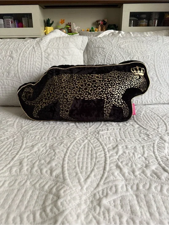 Juicy Couture Black Velvet Leopard Accent Pillow with Gold Print