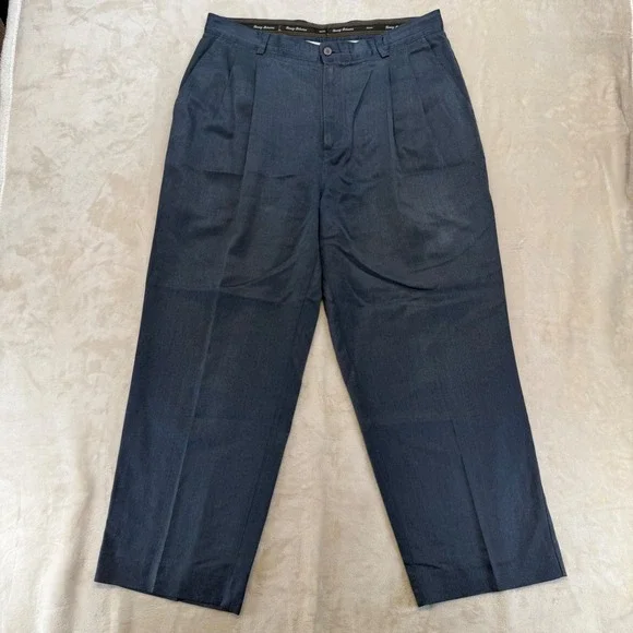 Tommy Bahama Dress Pants Mens 36 Navy Blue Good Silk Linen Pleated Relaxed