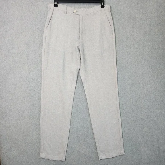 Saks Fifth Avenue Linen Blend Pants Mens 32x32 Gray Straight Leg Dress Slacks
