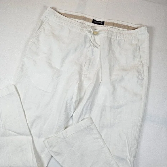 Jos. A. Bank Mens 36x30 White Linen Tailored Fit Drawstring Pants Summer Beach