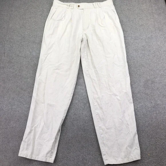 Vintage Bugle Boy Pants Mens 32x32 White Chino Relaxed Pleated Basics Casual
