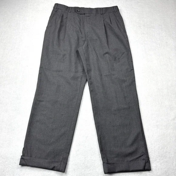 Brooks Brothers Mens Charcoal‎ Gray 100% Wool Pleated Cuffed Dress Pants 35x29