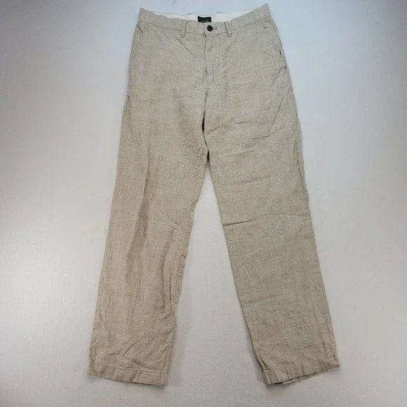 J.Crew Linen Trousers Mens 29x32 Beige Glen Plaid Straight Leg Casual Pants