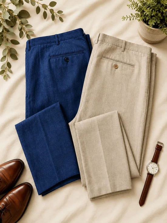 Peter Millar Lot of 2 Linen Wool Dress Pants Blue & Beige Men's 40R