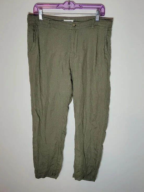 Taylor Stitch Olive Green Linen Chinos Pant Sz 33x25 Casual Pockets Drawstring