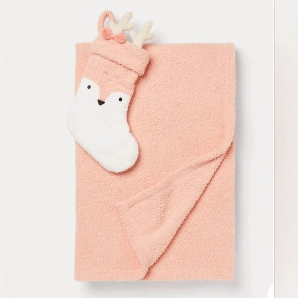 NWT Target 2024 Christmas Pink Deer Stocking & Kid's girl Throw Blanket Gift Set