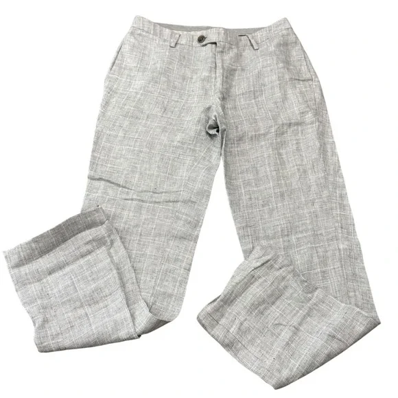 Bonobos Men's 100% Linen Trousers 31x32 Grey Fine Check Summer Dress Pants