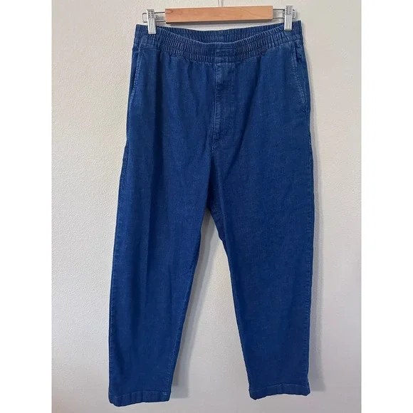 Uniqlo Denim Jogger Pants M Blue Elastic Waist Tapered baggy wide leg jeans