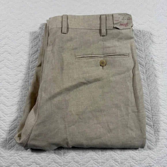Brioni Cannes 100% Linen Pants Trousers Mens 34 Unhemmed Beige Made in Italy NWT