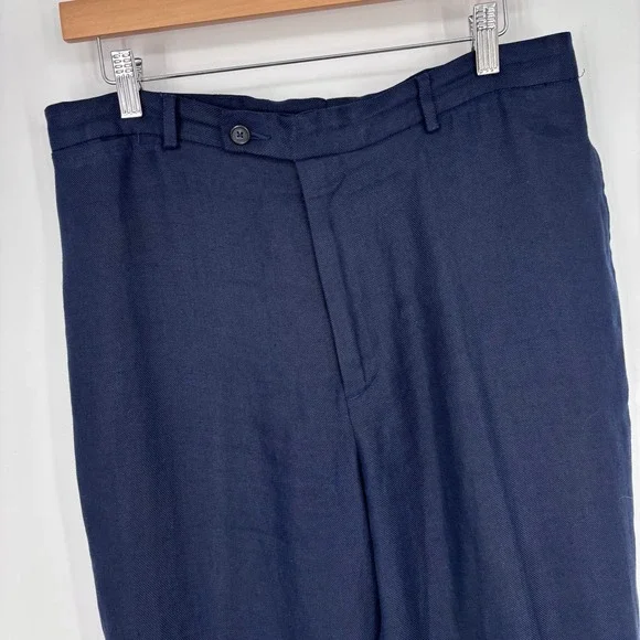 VTG 90s J Crew Oarsman 100% Linen Trousers Mens 32x28 (Tag 36L) Navy Blue Pants