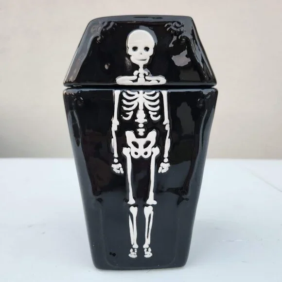 NEW Ceramic Coffin Jar Bathroom Decor Black Goth Skeleton Party Decorations Goth