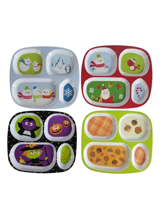 Target Holiday Melamine Divided Plates Set of 4 Halloween Thanksgiving Christmas