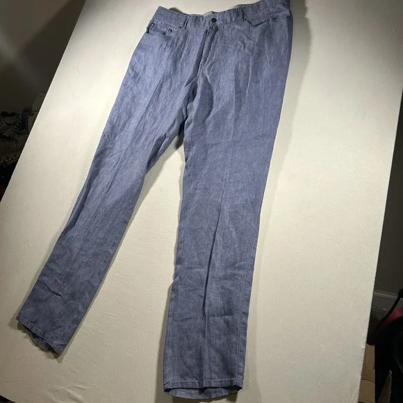 Peter Millar Mens 36x34 Chambray Blue 100% Linen Five Pocket Golf Pants MS17B95