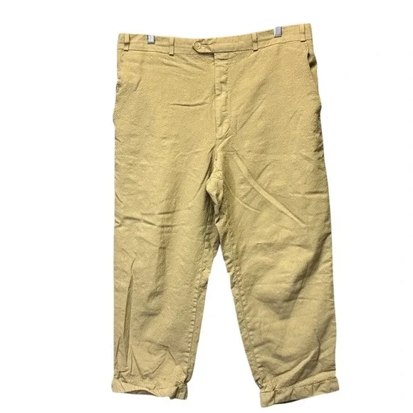 Chaps Ralph Lauren Mens Dress Pants Olive Tan Textured Tab Waist Trousers 33x25