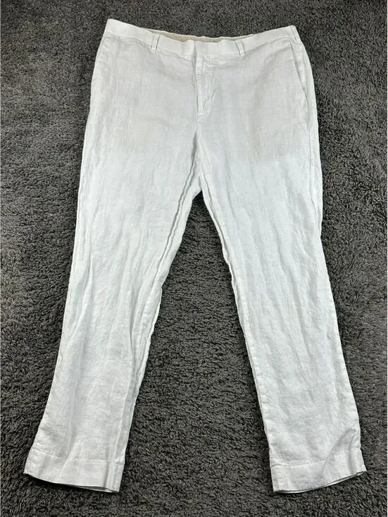 Cubavera Collection Mens White 100% Linen Pants Straight Leg Sz 38x32