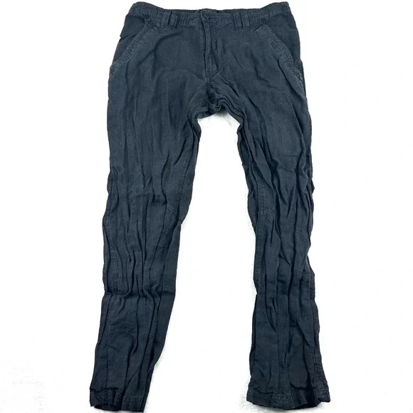 Next Mens Black 100% Linen Flat Front Casual Trousers Pants 34R 422-796