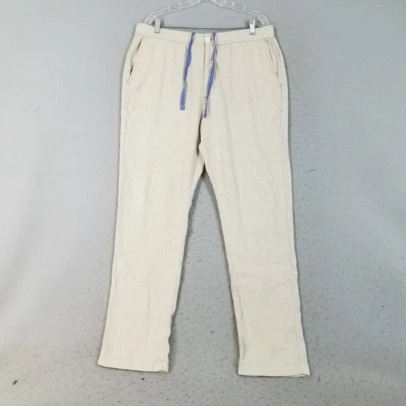 Tommy Bahama Pants Mens XL Beige Linen Blend Drawstring Casual Beach Trousers
