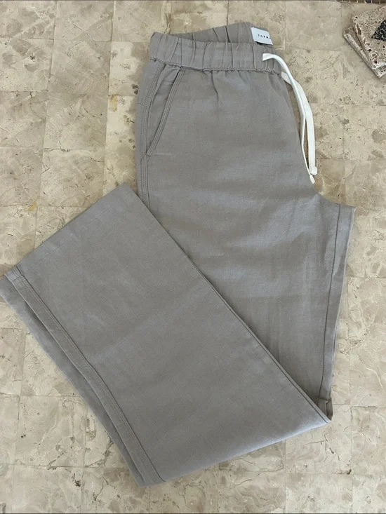 NWOT Topman Grey Linen/Blend Drawstring Trousers/Pants Pockets Men’s Size 32x32