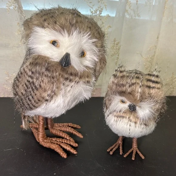 Set of 2 furry brown and white owls decor from target