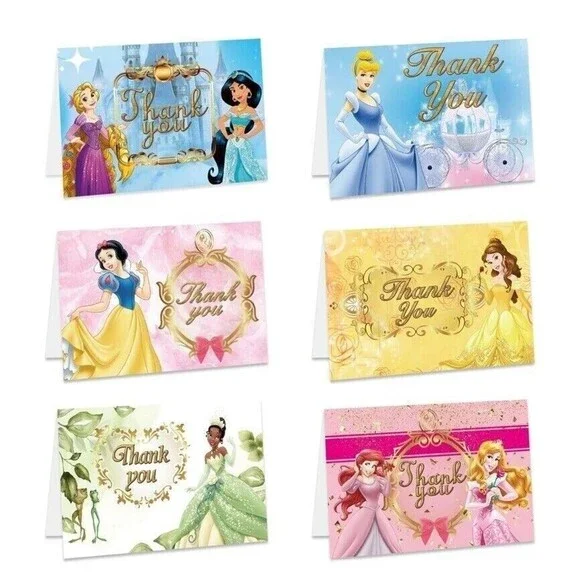 Set Lot of 24 THANK YOU Cards Disney Princess Blank Notes Girls Birthday Party..