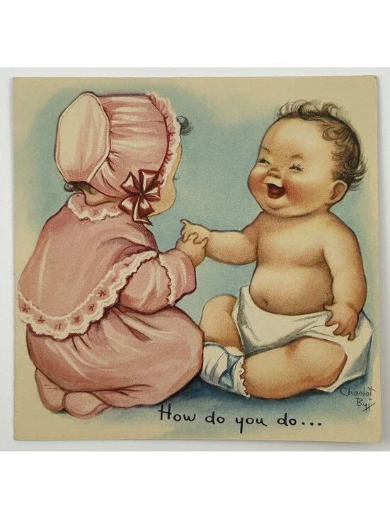 Vintage Charlot Byj How Do You Do Baby Birthday Card Unused Mid Century      N-2