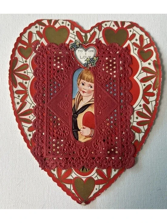 Antique Whitney Made Worcester Mass Mechanical Valentine Card Die Cut 1920s  N-2