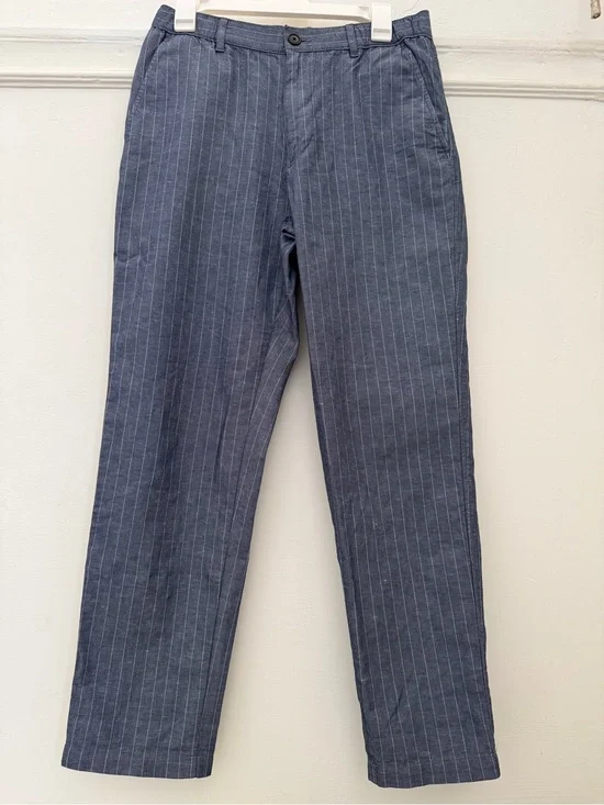 Uniqlo Men's Linen Blend Striped Relaxed Trousers Navy Blue Size S