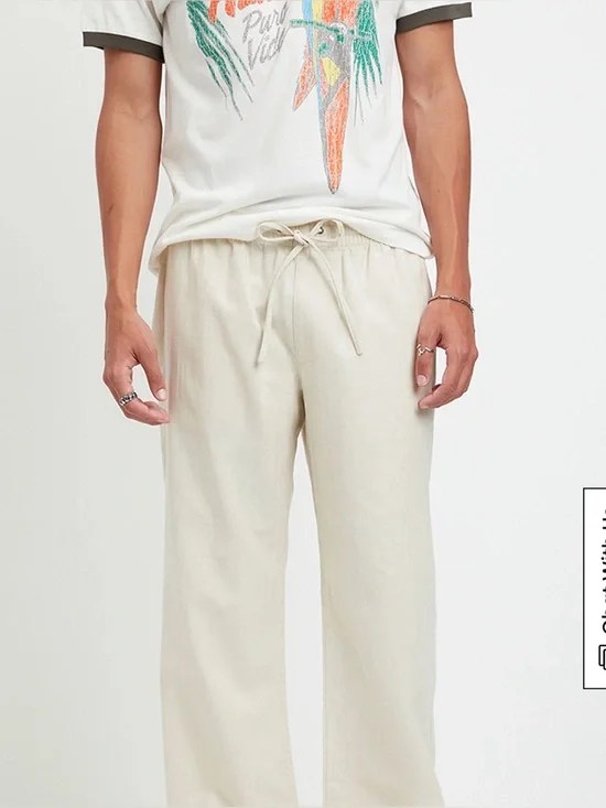Cream Drawstring Linen Pants