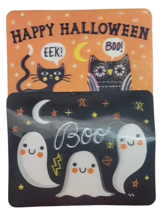 Halloween Placemats x2 Lenticular Ghosts Cat Owl Holographic 18