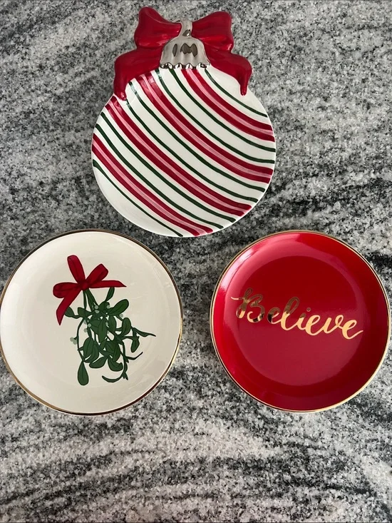 Target Holiday Ceramic Trinket Plates - Red, White, Green, Gold