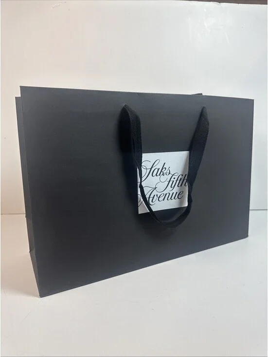 Saks Fifth Avenue Signature Paper Black Shopping Bag  Handle 17”x11.5”x 6
