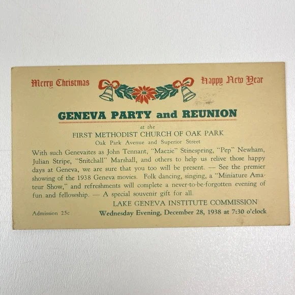 Vintage Postcard Invitation First Methodist Church Of Oak Park Holiday Reunion