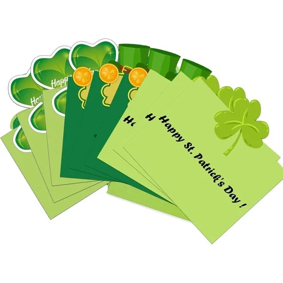 St. Patrick's Day Greeting Cards 12 Pack Green Shamrock Irish St Patrick's